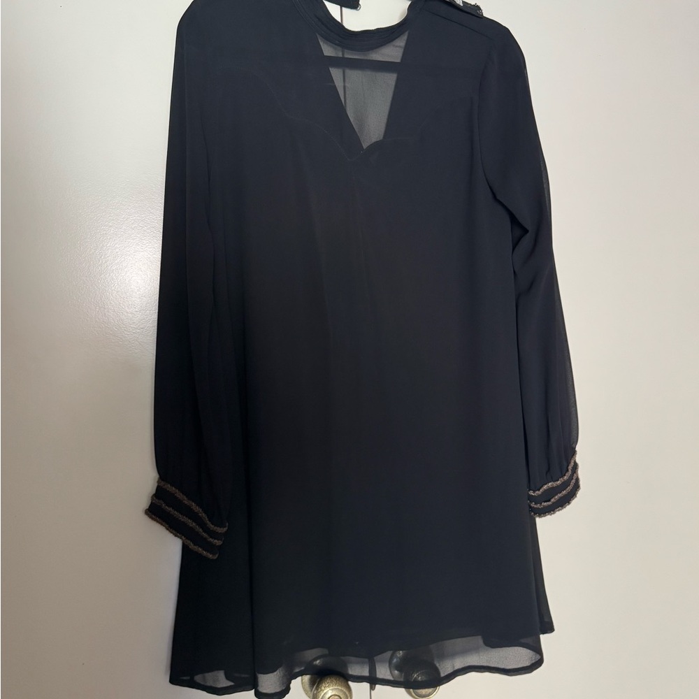 Romeo & Juliet Couture Black A-line Dress with Long Bishop Sleeves
